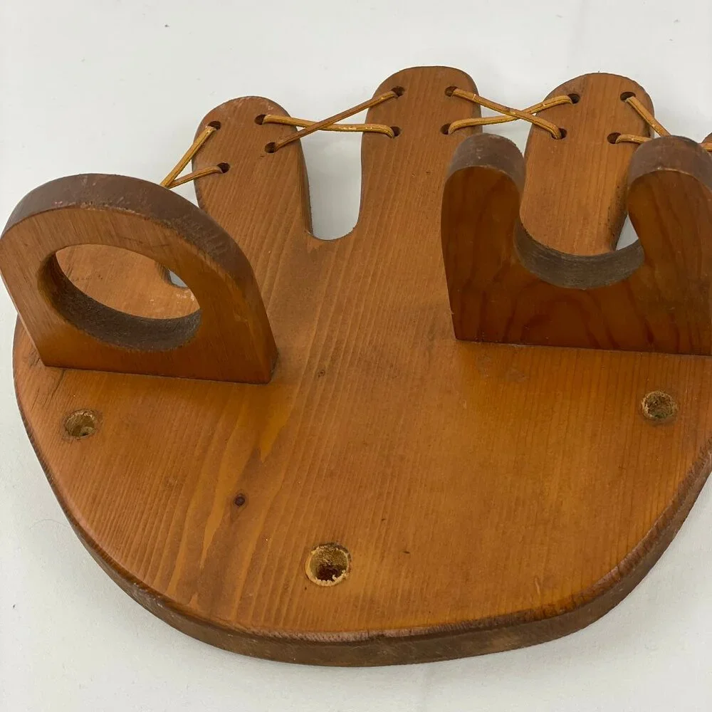 Vintage Wall Hanging Wooden Baseball Bat & Ball Display Rack Holder Mitt Glove